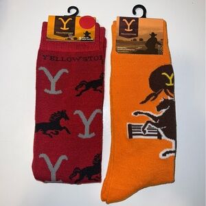 Yellowstone Novelty Socks - Red and Orange Horse Pattern